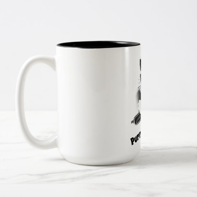 Niedliche Katze mit Posaune Zweifarbige Tasse (Links)