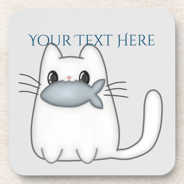 Niedliche Katze mit Preisfisch Getränkeuntersetzer (Vorderseite)