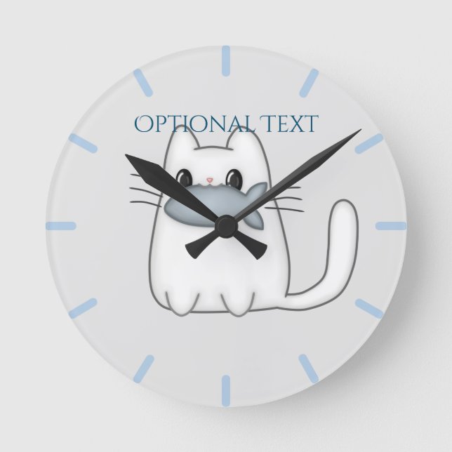 Niedliche Katze mit Preisfisch Runde Wanduhr (Vorderseite)