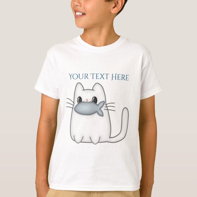 Niedliche Katze mit Preisfisch T-Shirt (Vorderseite)