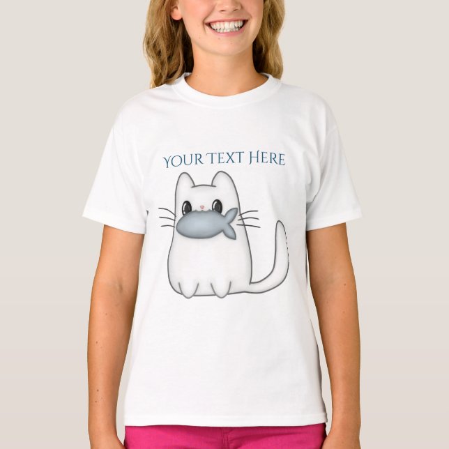 Niedliche Katze mit Preisfisch T-Shirt (Vorderseite)