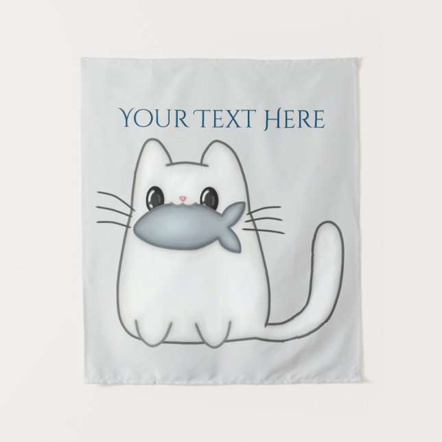 Niedliche Katze mit Preisfisch Wandteppich (Vorderseite)