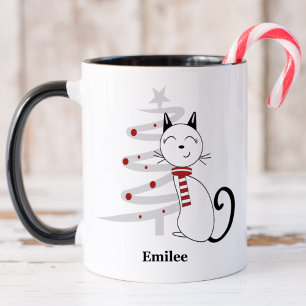 Niedliche Katze mit Red Scarf Weihnachtsfeiertage  Tasse