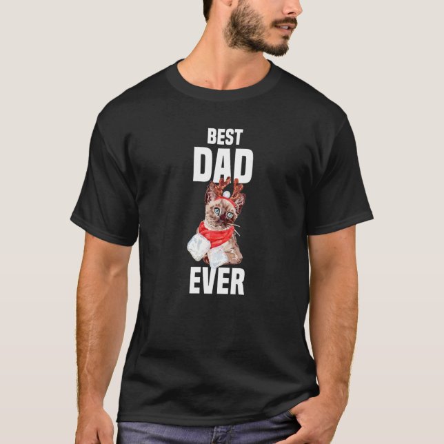 Niedliche Katze mit Rentierkostüm Bester Vater je T-Shirt (Vorderseite)