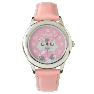 Niedliche Katze mit rosa Herz Personalisiert Armbanduhr