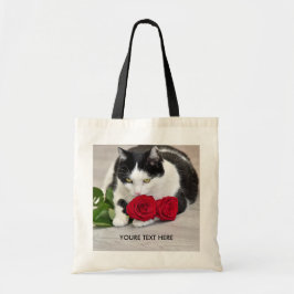 Niedliche Katze mit rote Rose Tragetasche