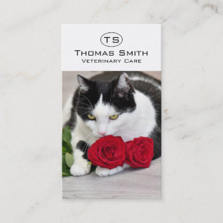 Niedliche Katze mit rote Rose Visitenkarte