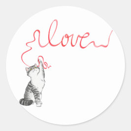 Niedliche Katze mit rotem Band Runder Aufkleber