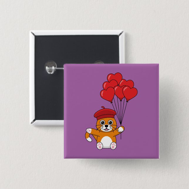 Niedliche Katze mit Rotem Herzen Button (Vorne & Hinten)