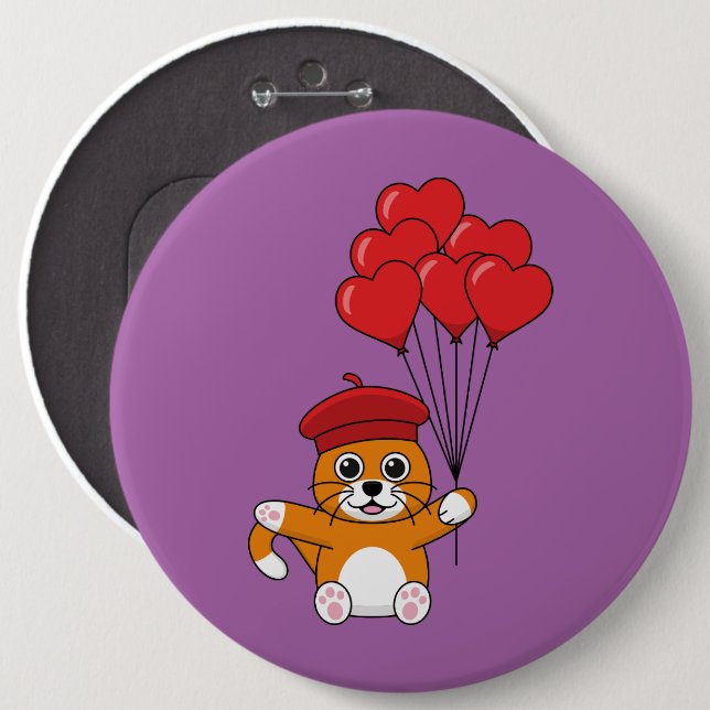 Niedliche Katze mit Rotem Herzen Button (Vorne & Hinten)
