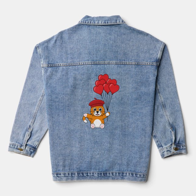 Niedliche Katze mit Rotem Herzen Jeansjacke (Rückseite)