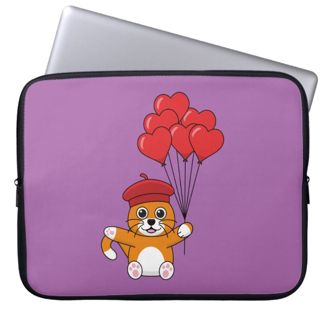 Niedliche Katze mit Rotem Herzen Laptopschutzhülle (Vorderseite)