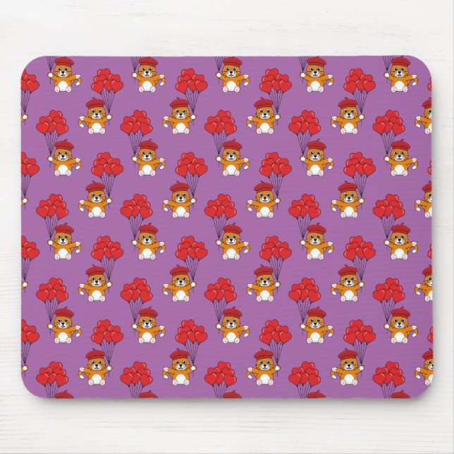 Niedliche Katze mit Rotem Herzen Mousepad (Vorne)