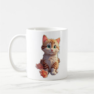 Niedliche Katze mit schönen Blume Kaffeetasse