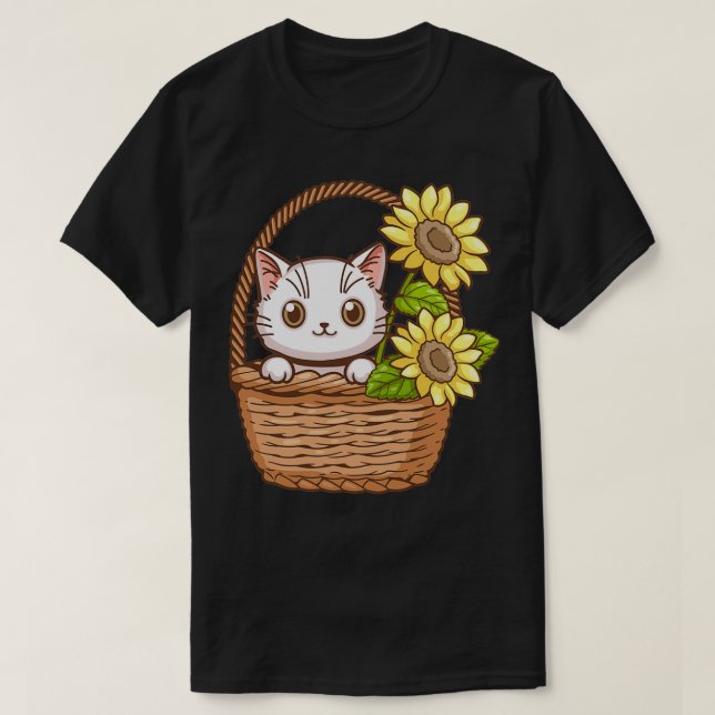 niedliche Katze mit Sonnenblume 5 T-Shirt (Design vorne)