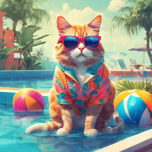 Niedliche Katze mit Sonnenbrille auf Urlaub Sherpadecke