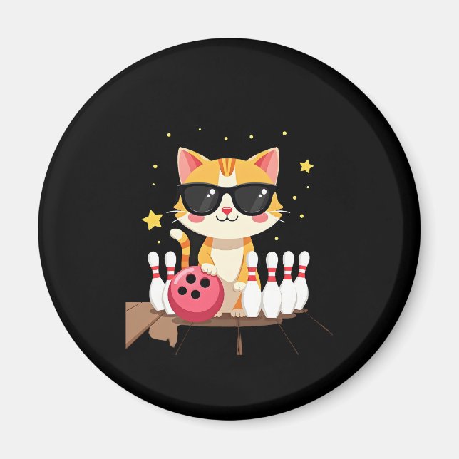 Niedliche Katze mit Sonnenbrille Katze Bowling spi Magnet (Vorne)