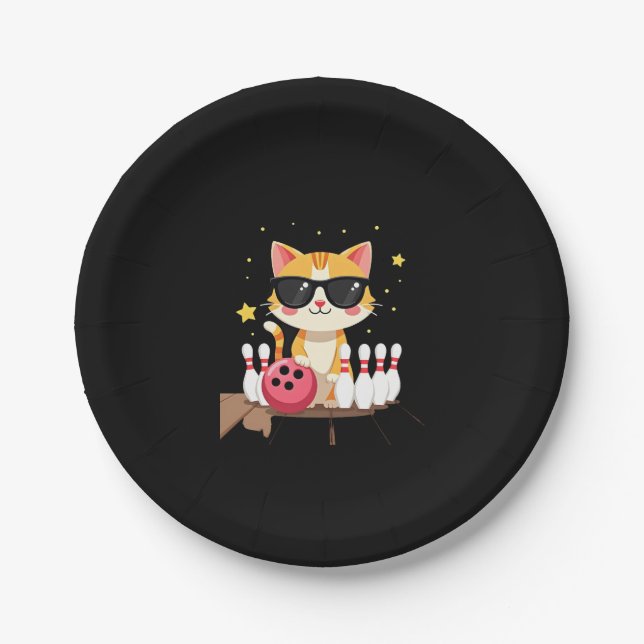 Niedliche Katze mit Sonnenbrille Katze Bowling spi Pappteller (Vorderseite)