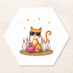 Niedliche Katze mit Sonnenbrille Katze Bowling spi Untersetzer