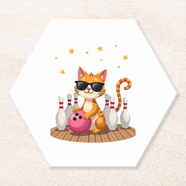 Niedliche Katze mit Sonnenbrille Katze Bowling spi Untersetzer (Vorderseite)