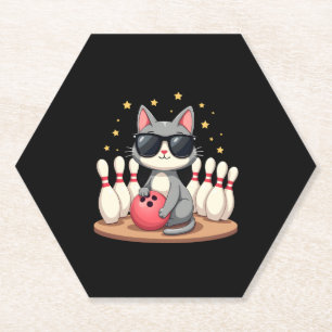 Niedliche Katze mit Sonnenbrille Katze Bowling spi Untersetzer