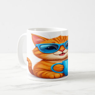 Niedliche Katze mit Sonnenbrille Tasse - Orange Ta