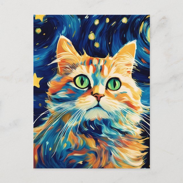 Niedliche Katze mit Sternen Postkarte (Vorderseite)
