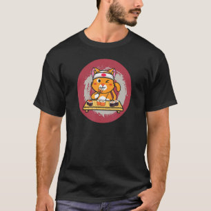 Niedliche Katze mit Sushi-Charakter mit Chopsticks T-Shirt