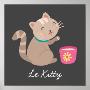 Niedliche Katze mit Teacup Cartoon Le Kitty Poster