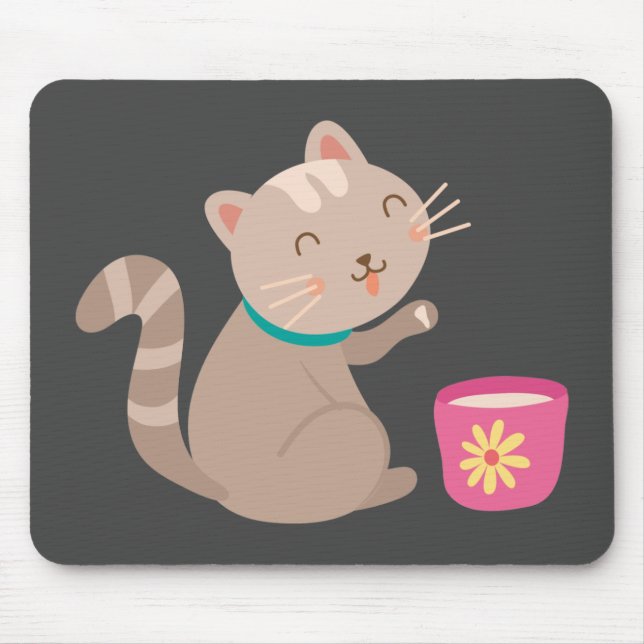Niedliche Katze mit Teacup-Cartoon Mousepad (Vorne)