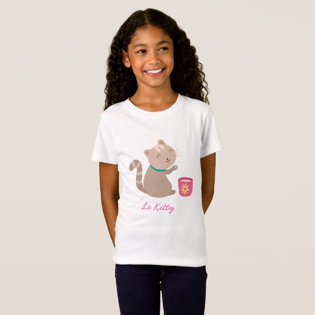 Niedliche Katze mit Teacup-Cartoon T-Shirt (Vorne ganz)