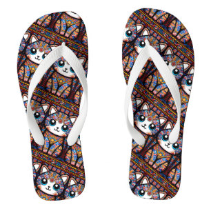 Niedliche Katze mit traditionellem Muster Flip Flops