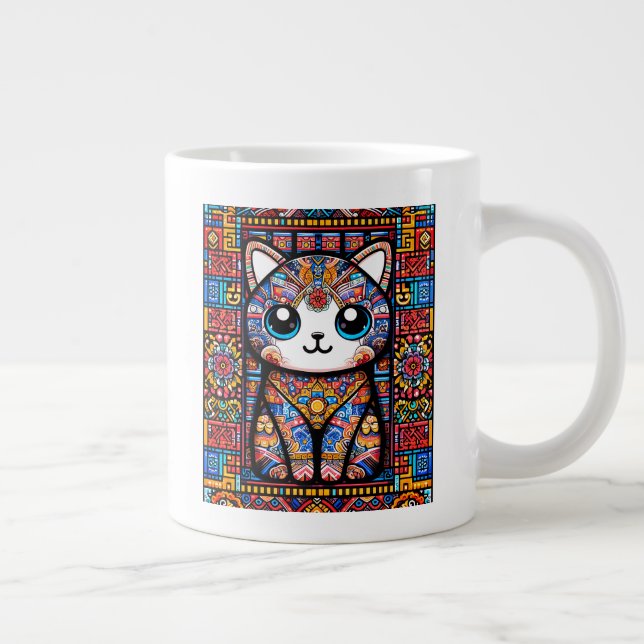 Niedliche Katze mit traditionellem Muster Jumbo-Tasse (Rechts)