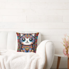 Niedliche Katze mit traditionellem Muster Kissen