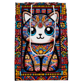 Niedliche Katze mit traditionellem Muster Mittlere Geschenktüte