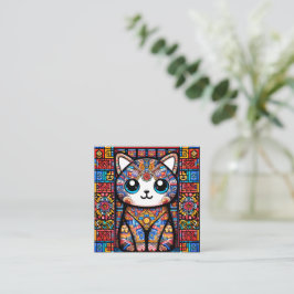 Niedliche Katze mit traditionellem Muster Quadratische Visitenkarte