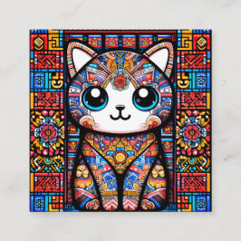 Niedliche Katze mit traditionellem Muster Quadratische Visitenkarte