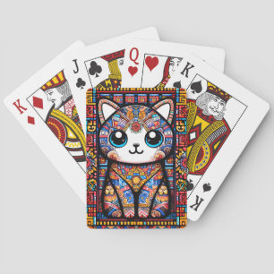 Niedliche Katze mit traditionellem Muster Spielkarten