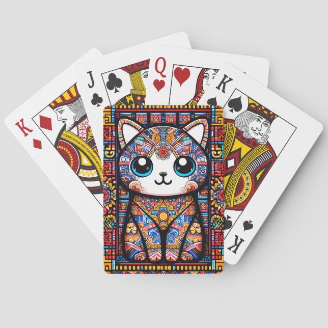 Niedliche Katze mit traditionellem Muster Spielkarten (Rückseite)