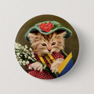 Niedliche Katze mit Vintagem Hut Button