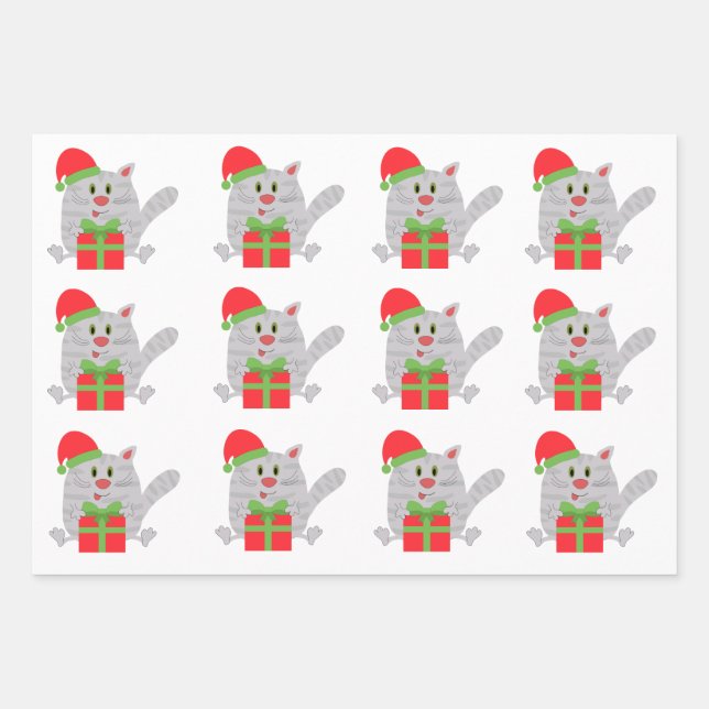Niedliche Katze mit Weihnachtsgeschenk Geschenkpapier Set (Vorderseite)