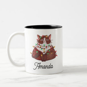 Niedliche Katze mit Weihnachtshighlight Zwei-Tone- Zweifarbige Tasse