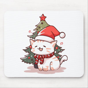 Niedliche Katze mit Weihnachtsmannmütze in der Näh Mousepad