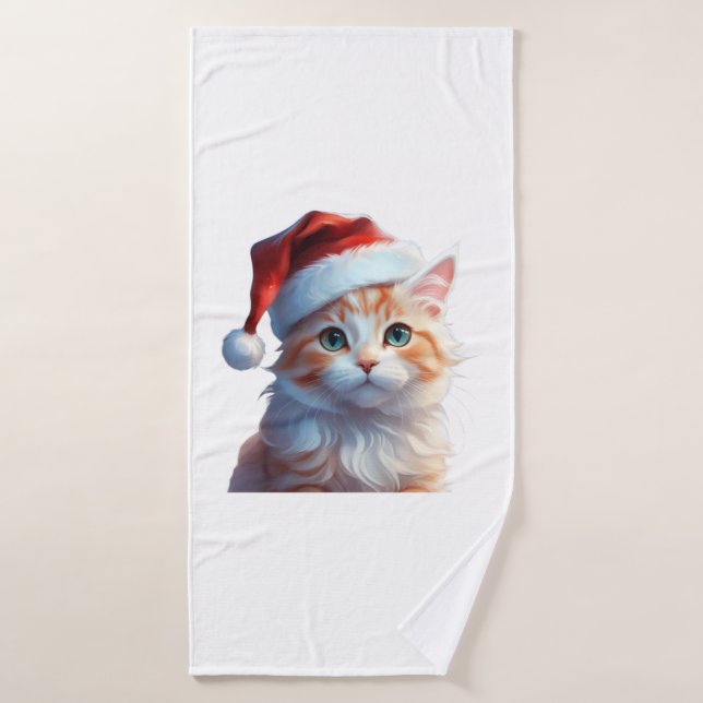 Niedliche Katze mit Weihnachtsmannmütze Klassische Badehandtuch (Badehandtuch)