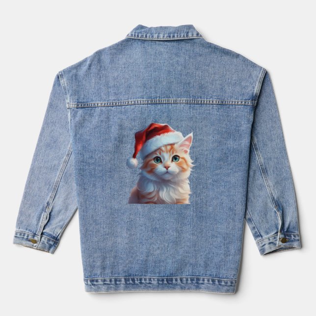Niedliche Katze mit Weihnachtsmannmütze Klassische Jeansjacke (Rückseite)