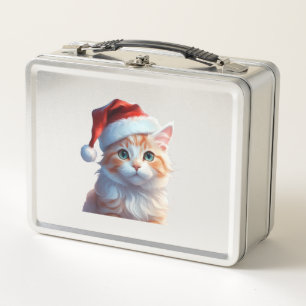 Niedliche Katze mit Weihnachtsmannmütze Klassische Metall Brotdose