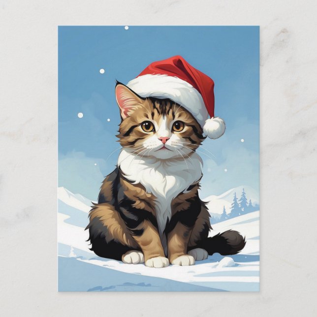 niedliche Katze mit Weihnachtsmannmütze Postkarte (Vorderseite)