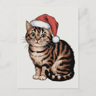 Niedliche Katze mit Weihnachtsmütze Feiertagspostkarte