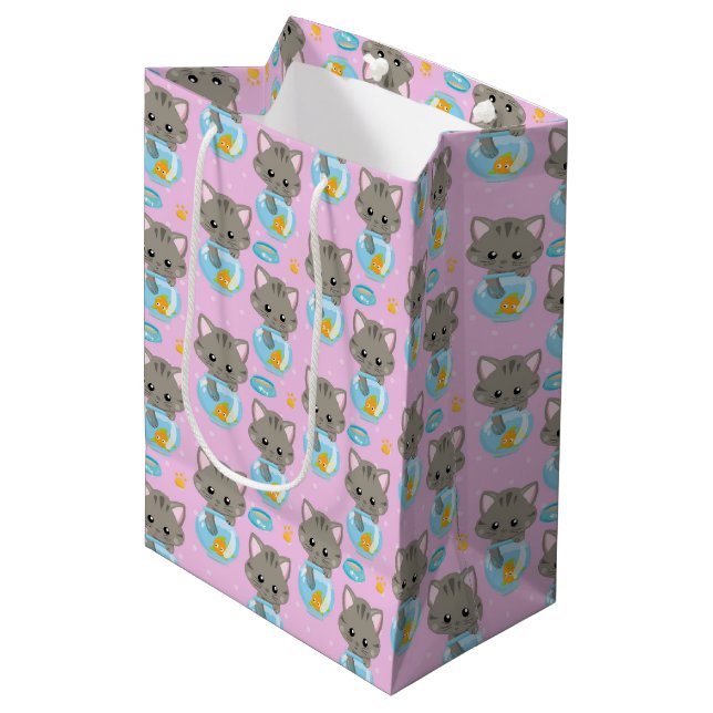 Niedliche Katze Mittlere Geschenktüte (Vorderseite Schrägansicht)