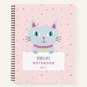 Niedliche Katze Moderner Name Rosa Personalisiert Notizbuch